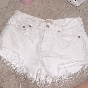 free people loving good vibrations distressed denim shorts in white